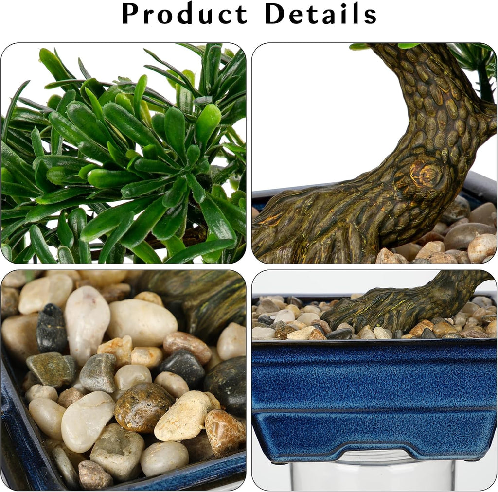 Artificial Bonsai Tree Faux Plants Indoor Small Fake Plants Decor with Blue Ceramic Pots for Home Table Office Desk Bathroom Shelf Bedroom Living Room Farmhouse Decorations