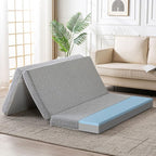 Foldable Mattress, 4 Inch Memory Foam Guest Floor Mat, Tri Folding Portable Mattress for Toddlers and Adults, Washable Cover, Non-Slip Design, Queen Grey (Size: 60" L x 80" W x 4" Th)