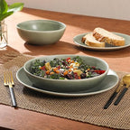 Gibson Elite Zion Mist 16 Piece Stoneware Reactive Glaze (Service for 4) Ceramic Plates and Bowls Modern Organic Dinnerware Set - Green