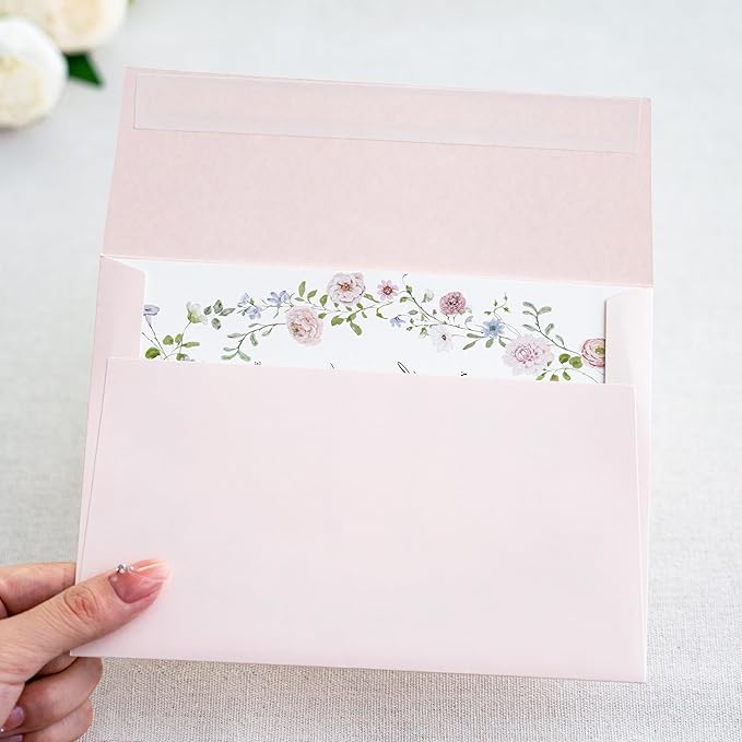 PONATIA 50 PCS 5x7 Envelopes, Blush Pink Self- Adhesive A7 Envelopes for Weddings, Invitation Cards, Photos, Postcards, Greeting Cards Mailing, Baby Shower, Graduation, Christmas Gift Cards