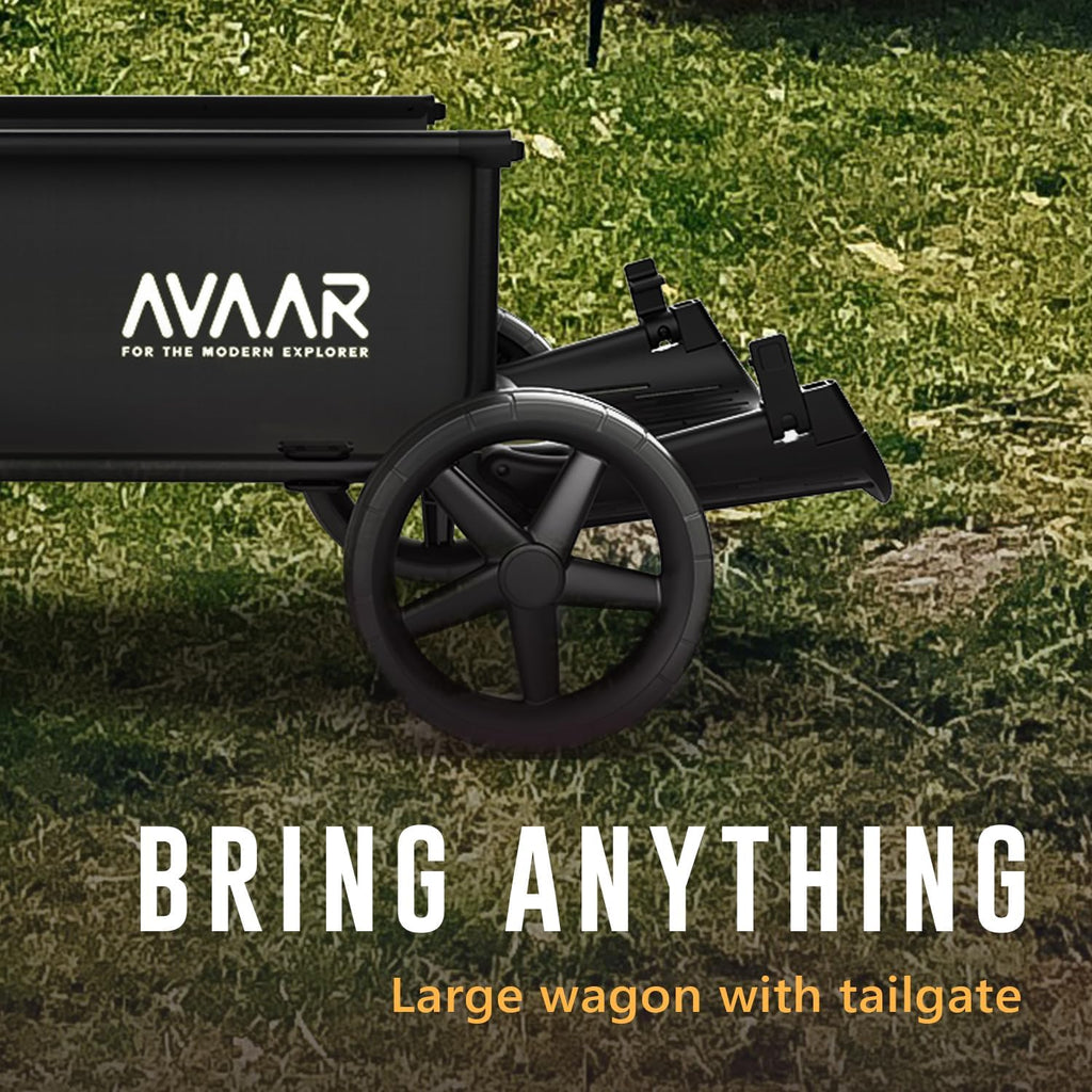 400lbs Large Capacity Collapsible Wagon Cart,Folding Utility Heavy Duty,All Terrain Big Wheels for Garden Camping Sports Outdoor Shopping, Black