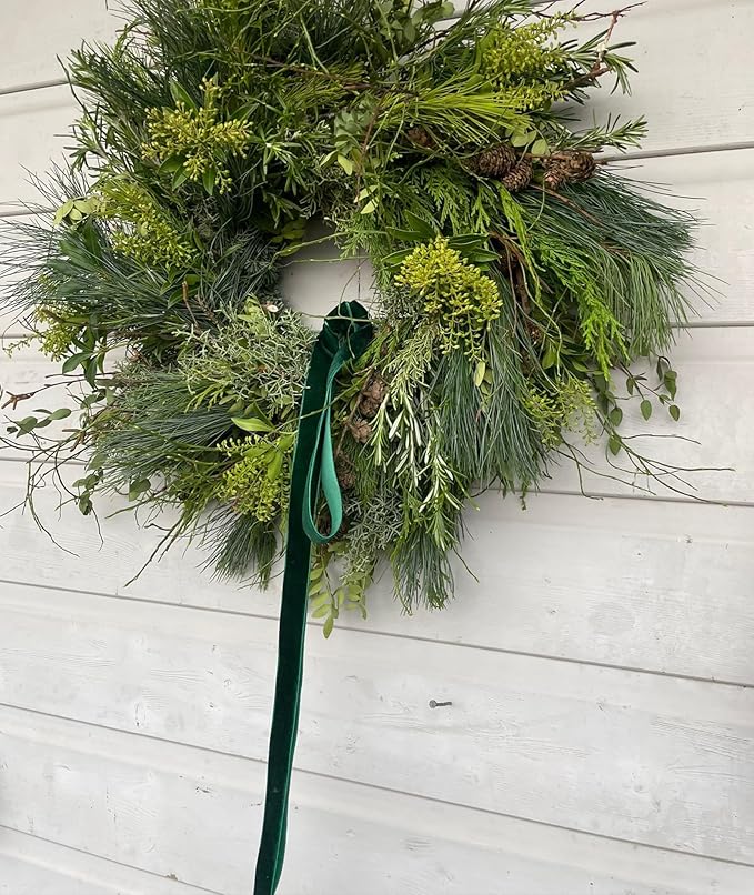 Dark Green Velvet Ribbon 3/8'' 25 Yards for Christmas Tree, Gift Wrapping, Flower Bouquet, Wreath Decorations, Bow Making