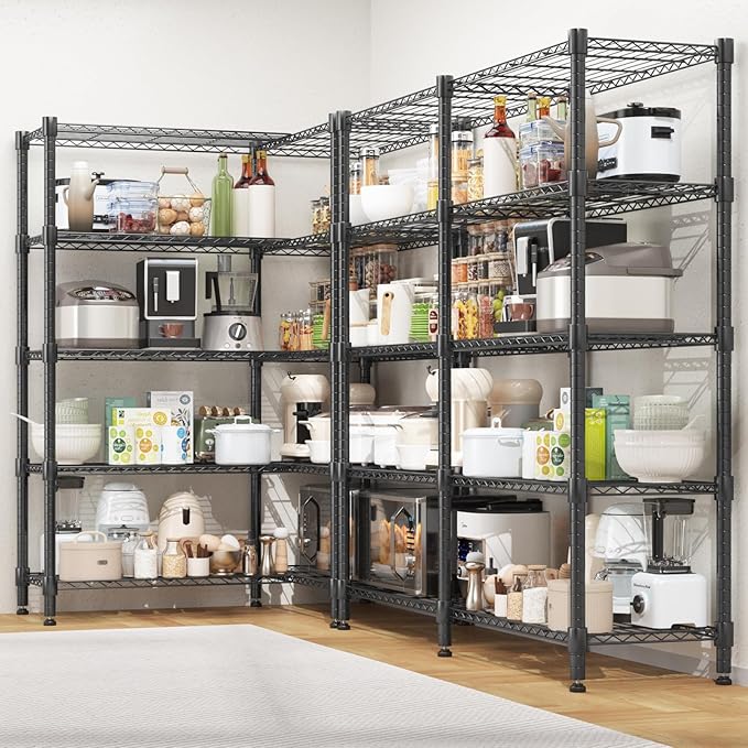 Homdox 5 Tier Storage Shelves Wire Shelving Unit Metal Shelves for Storage Heavy Duty Garage Shelf Pantry Shelves Kitchen Shelving, 14"x60"x72", Black