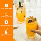 KEMORELA Elegant Highball Glassware Set - 16oz XL Glasses - Mixed Drinks, Iced Coffee, Beer, Juice, Water - Hobnail, Beaded Designs - Set of 4 | Stylish Collection for Any Occasion