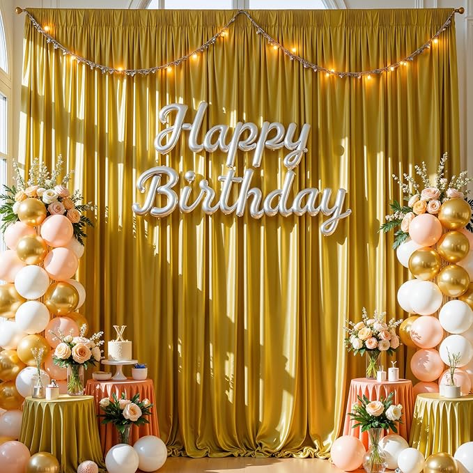 10x10 ft Dark Gold Glitter Backdrop Curtain for Parties, Wrinkle Free Glitter Photo Backdrop Drapes 2 Panels 5x10FT Shimmer Back Drop Cloth for Wedding Birthday Christmas Photography Background Decor