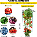 VEVOR Tomato Cages, 11.8" x 11.8" x 46.1", 10 Packs Square Plant Support Cages, Green PVC-Coated Steel Tomato Towers for Climbing Vegetables, Plants, Flowers, Fruits