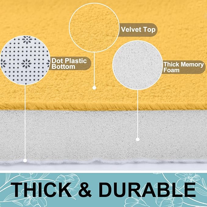 Smiry Memory Foam Bath Mat 36x24, Extra Soft and Absorbent Bathroom Mats, Non Slip Washable Carpet for Floor, Shower and Tub, Yellow