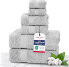 TEXTILOM 100% Turkish Cotton 6 Pcs Luxury Bath Towels, Soft & Absorbent Bathroom Towels Set (2 Bath Towel, 2 Hand Towel, 2 Washcloths)- Light Grey