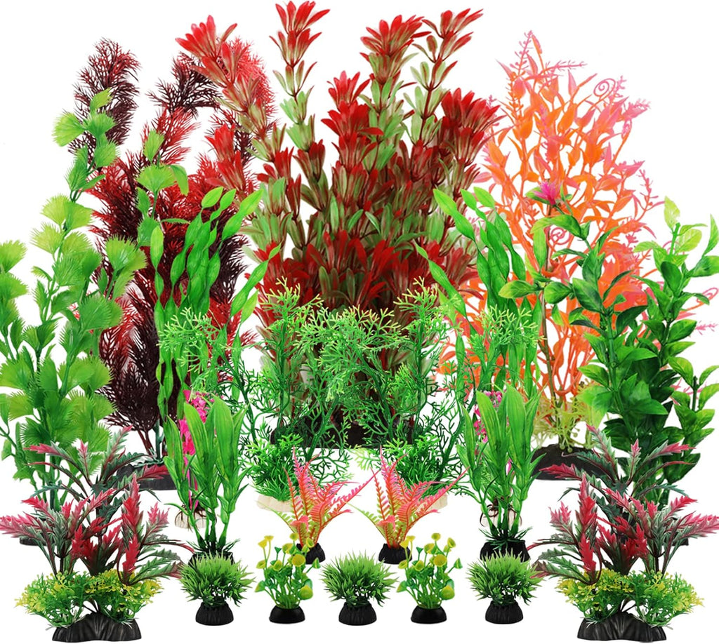 Fish Tank Accessories Aquarium Decorations Plants, 20pcs Fish Tank Decorations Plant, Fish Tank Decor, Aquarium Decor Plastic Plants, Small to Large