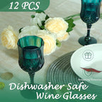 Plastic Wine Glasses，Plastic Goblets Vintage Style Cordial Drinking Glasses for Wedding Reception, Grand Event Party Supplies (12, Green)