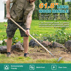 Berry&Bird Swoe Garden Hoe, 61.8'' Stainless Steel Long Handled 3 Edge Hoe with Wooden Hand, Mini Angled/Warren Hoe, Soil Cultivator Weeding Tool for Grass Flower Backyard