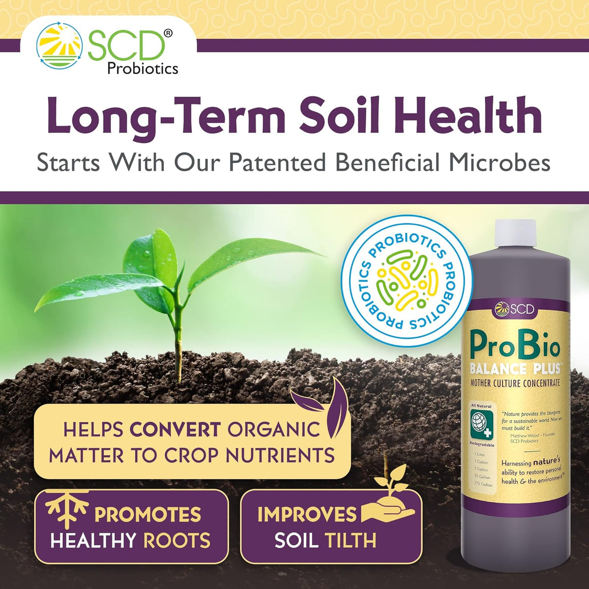 SCD Probiotics ProBio Balance Plus - Make 20X More Soil Conditioner - Super Concentrate Of Effective Beneficial Microorganisms + PNSB Phototrophs - OMRI Listed for Organic Farm Lawn & Garden (1 Liter)