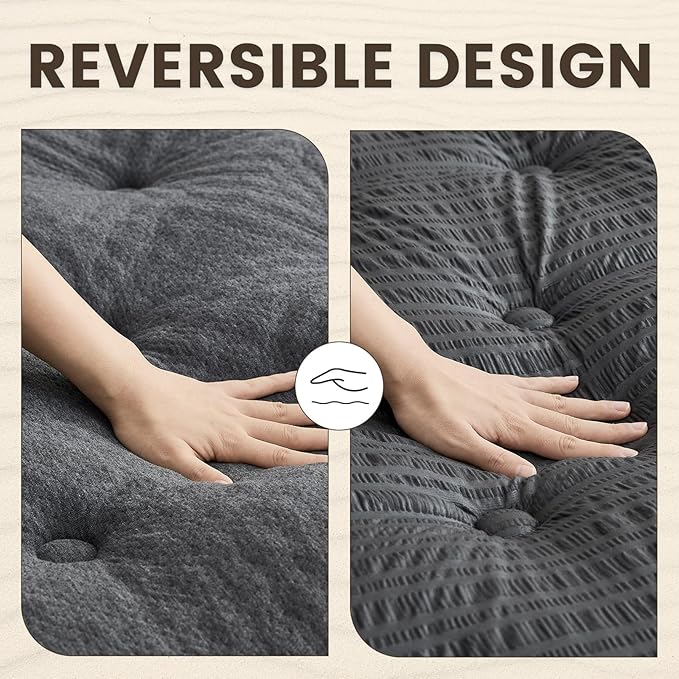 QUIETSEA Reversible Queen Mattress Topper Egg Crate Memory Foam Mattress Topper, Bamboo Viscose Mattress Pad Queen, Noiseless Waterproof Mattress Cover with Deep Pocket up to 21" (60" x 80", Grey)