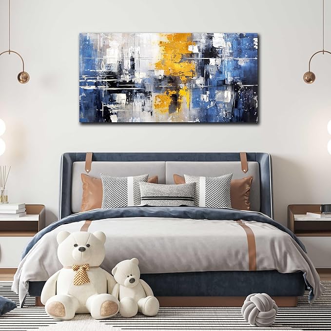 ZHAOSHOP Blue Wall Art for Living Room - Abstract Wall Decor for Office - Modern Minimalist Wall Art for Bedroom Size 24" x 48"