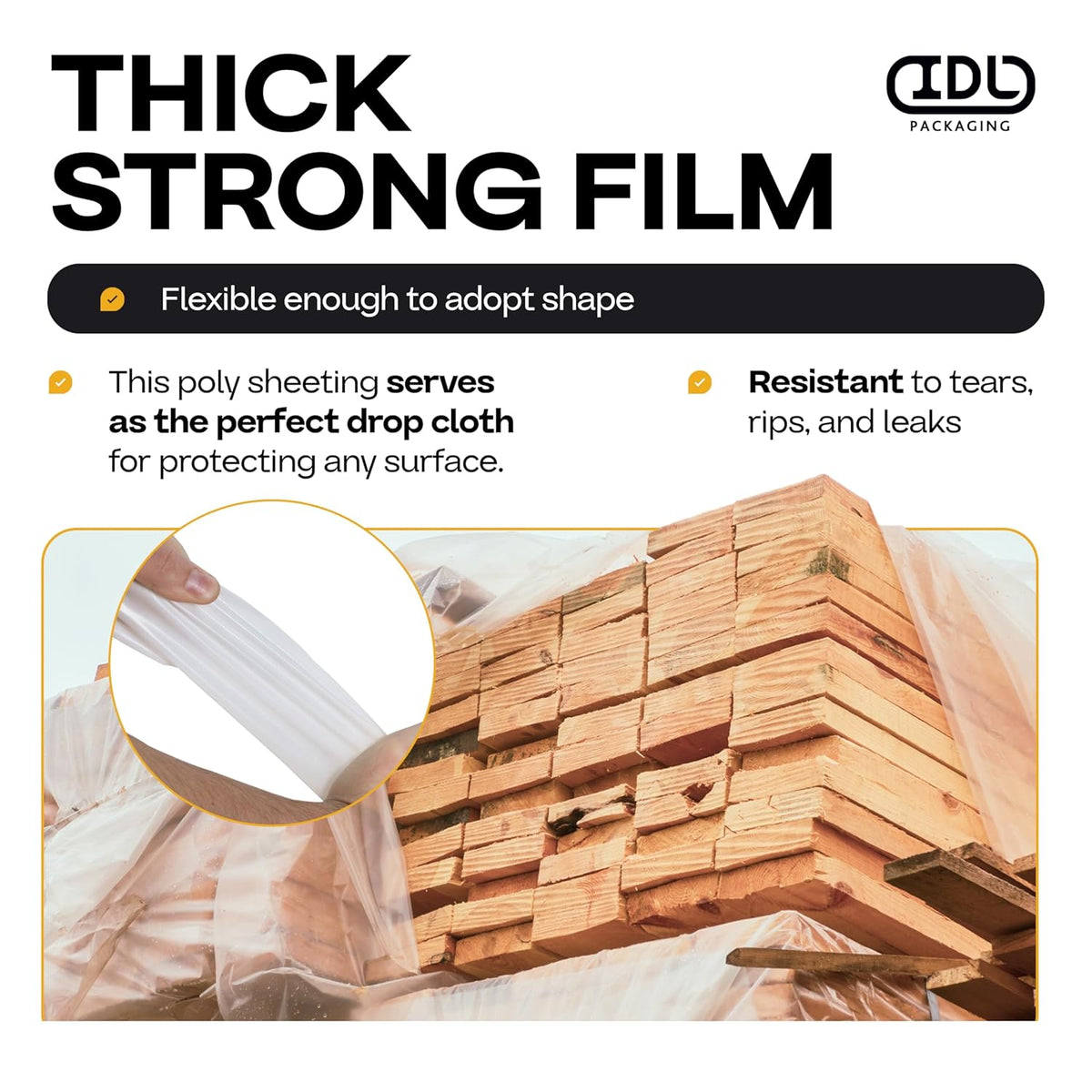 Plastic Sheeting 6 mil, 20' x 50' (1000 sq. ft.) - Thick Semi-Clear LDPE Plastic Sheeting Heavy Duty for Construction and Painting - Plastic Sheeting for Drop Cloth - Roll of Plastic by IDL Packaging