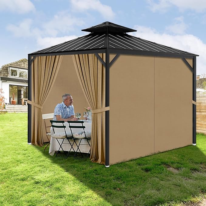 Gazebo Privacy Curtains 12' x 16' with Zipper 4-Panels Side Wall Universal Replacement for Patio, Outdoor Canopy, Garden and Backyard (Curtain Only)