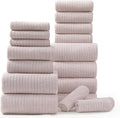 18 Piece Bath Towels Set,Soft Family Bathroom Towel Set with Hanging Loops-6 Bath Towels,6 Hand Towels,6 Washcloths,Highly Absorbent Quick Dry Shower Towel for Bathroom,Hotel,Spa-Blush Pink Towel Set