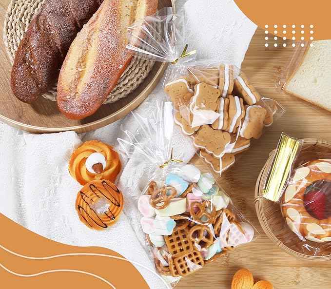 SUREHOME Cellophane Bags, 100 Pack Clear Gift Bag Cellophane Treat Bags with Ties 6x10 Inch Plastic Small Cello Candy Bag for Party Favors Easter Goodie Graduation Cookies Bakery Popcorn Wraps