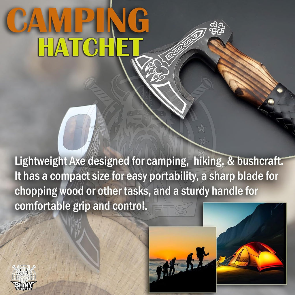 SHINY CRAFTS®- Decorative Viking Axe – Unique Gift for Dad Carbon Steel Blade with Leather Handle Perfect for Bushcraft or Display (SCA-16)