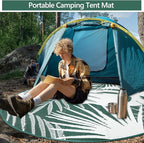 Waterproof Outdoor Rug 6x6 ft, Reversible Plastic Straw Mat with Leaf Pattern, Round Floor Mat for Patio, Camping, Picnic, Backyard RV, Deck, Dark Green