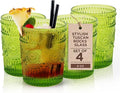 IMPULSE! Tuscan Rocks Glass Set - Olive, Dishwasher Safe, Chic Vintage Style - 8 oz - Ideal for Gin, Mixed Cocktails, Bourbon, Margaritas, Soft Drinks, Beer, Water - Mexican Style Glasses - Set of 4