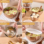 Rose Gold Mixing Bowls With Airtight Lids,Stainless Steel Bowl,Salad Bowls 7 Piece Colorful Nesting Bowl Rose Gold Kitchen Accessories,Size 7,3.6,2.7,2.1,1.5,1.1,0.8QT Stackable Design