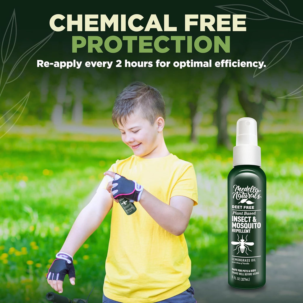 Deet-Free Insect & Mosquito Repellent 8oz – Nice Smelling Insect Repellent with Lemongrass Oil Safe for Pets and Kids – Bug Spray Against Mosquitoes, Gnats, Black Flies, No-See-ums, and Other Insect