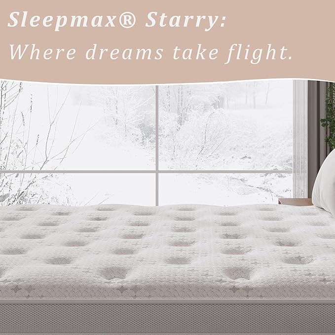 Sleepmax King Mattress 14 Inch - Firm Hotel-Collection Hybrid Mattress Pain Relief - Extra Lumbar & Hip Support - Deep Sleep Bed in a Box - Fiberglass-Free, CertiPUR-US Certified, 365-Night Trial