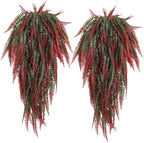 RECUTMS 4Pcs Artificial Boston Fern UV Resistant Fake Hanging Plants Greenery Plastic Ivy Leaves Faux Vines for Wall Garden Wedding Indoor Outdoor Decor (Red)