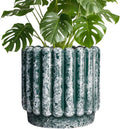 Ceramic Pots for Plants - 9.6 Inch Plant Pot Indoor with Drainage Hole, Large Ceramic Planters for Outdoor, Fluted Round Flower Planter, Home Decor Living Room, Birthday Gifts, Green