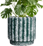 Ceramic Pots for Plants - 9.6 Inch Plant Pot Indoor with Drainage Hole, Large Ceramic Planters for Outdoor, Fluted Round Flower Planter, Home Decor Living Room, Birthday Gifts, Green