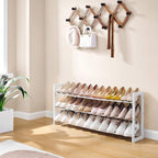 FAVOOSTY 3-Tier Expandable Shoe Rack, Adjustable Shoe Shelf Storage Organizer Space Saving Metal Free Standing Shoe Rack for Entryway Closet Doorway, White