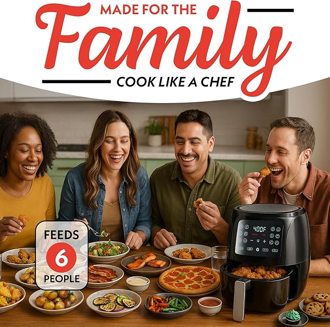 Gourmia Air Fryer 6 QT Digital – Guided Cooking with 12 One‑Touch Presets, FryForce 360 Large XL Basket, Touchscreen, Dishwasher‑Safe Accessories, Healthy No‑Oil Cooking GAF686