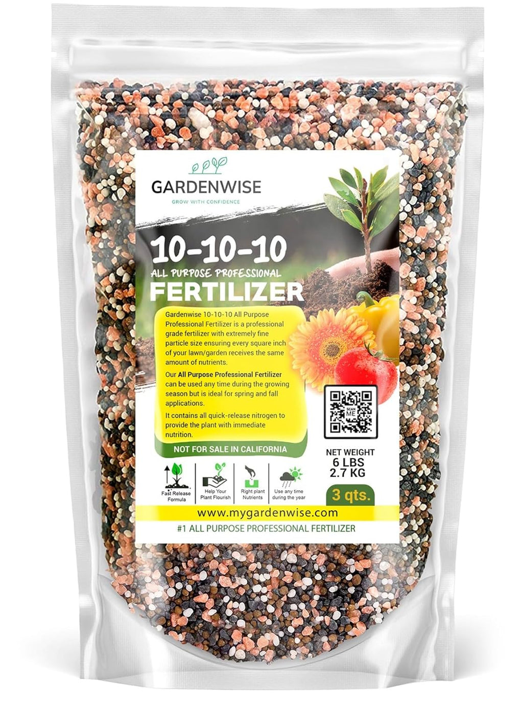 10-10-10 Plant Fertilizer Slow Release - 10 10 10 All Purpose Granular Garden Fertilizer for Vegetables, Tomato, Arborvitae, Shrubs, Rose, Flowers, Fruit, Fig Trees (3 QUARTS)