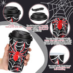Yungyan 36 Sets Spider Party Favors Goodie Cups with Lids and Straws for Halloween Party Decorations Reusable 16oz Plastic Candy Cups Plastic Straws for Birthday Gift (Spider)