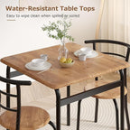 VECELO 3 Piece Dining Table & Chairs Set for 2, Metal and Wooden Square Kitchen Dinette Set for Small Space, Breakfast Nook, Saving Space, Brown