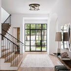 LamQee Flush Mount Ceiling Light with Clear Hammered Glass, Industrial 2-Lights Farmhouse Close to Ceiling Light Fixtures Round Low Profile Lights for Kitchen Hallway Foyer Entrance Bedroom Black