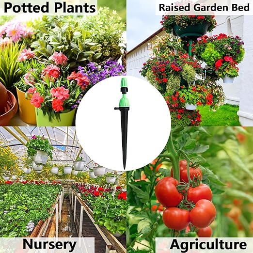 Drip Irrigation Emitters for 1/4" Irrigation Tubing, 25 Pack Integrated Drip Irrigation Stream Emitters & Adjustable Atomizing Nozzles with Stake Adjustable 360 Degree Water Flow Sprayer