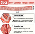 3 Pack 10 Long Rose Gold Metallic Foil Fringe Garland Wall Hanging Tassle Banner, Mother's Day, Easter, Parade Floats, Birthday, Theme Party, Wedding Party Decorations