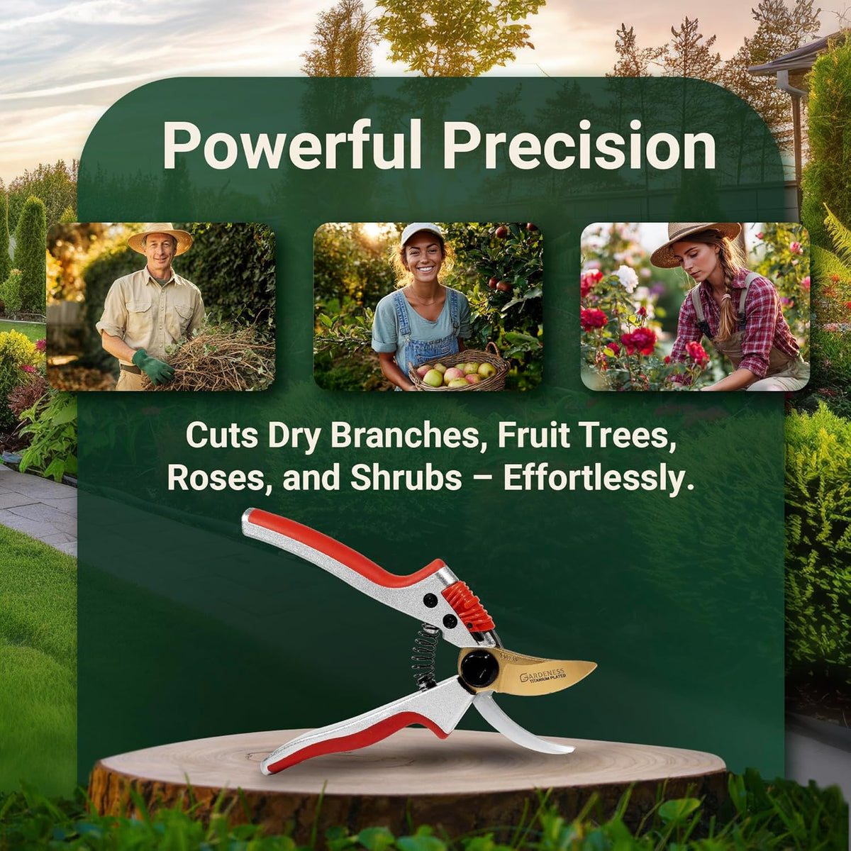 Gardeness Titanium Bypass Pruning Shears- SK5 Steel Garden Clippers For Gardening, Florist cutters-Floral Secateurs with Soft Comfort Grip Handles for Trimming Flowers, Branches, Shrubs and Plants