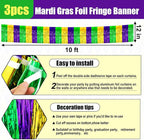 3 Pack 10 Long Gold Green Purple Metallic Foil Fringe Garland Wall Hanging Tassle Banner, Mother's Day, Easter, Parade Floats, Birthday, Theme Party, Wedding Party Decorations