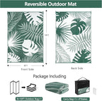 Waterproof Outdoor Rug 8x10 ft, Reversible Plastic Straw Mat with Leaf Pattern, Large Floor Mat for Patio, Camping, Picnic, Backyard RV, Deck, Dark Green
