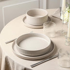 Stone Lain Haven Stoneware 16-Piece Dinnerware Set, Plates and Bowls Sets for 4, Dish Set, Includes Dinner sets, Salad Plates, Cereal Bowls, Glassware, Microwave & Dishwasher Safe, Beige
