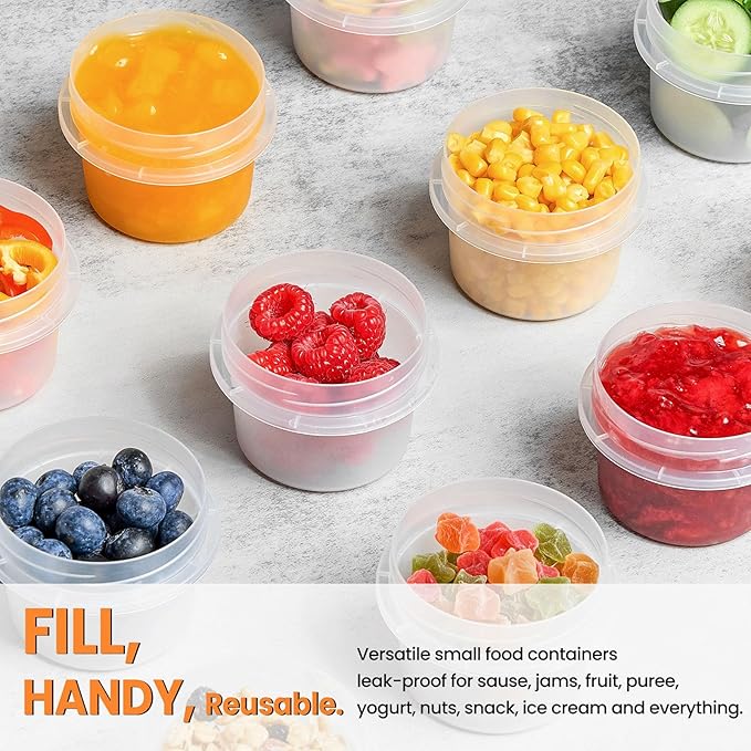 TUZAZO 4 Oz Food Storage Containers with Screw Lids, 12-Count BPA Free Small Snack Plastic Freezer Container for Sauce, Jam and Puree, Reusable Plastic Ice Cream Containers