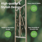 Metal Garden Arbor, 102.36” Tall Wrought Iron Archway for Climbing Plants & Flowers, British-Style Garden Trellis (Black)