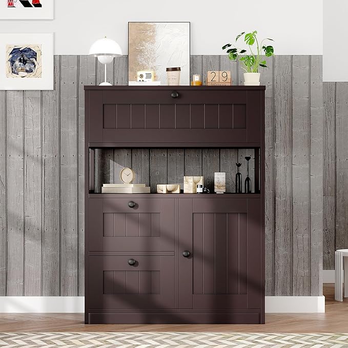 Bathroom Cabinet, Modern Bathroom Floor Storage Cabinet Organizer with 1 Door and 3 Drawers, Freestanding Cupboard for Kitchen/Living Room Use