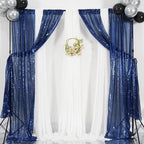 Poise3EHome 2Pcs 2Ft x 8Ft Navy Blue Sequin Backdrop Curtain,Navy Blue Glitter Photography Background for Independence Day,Memorial Day,Labor Day,Veterans Day