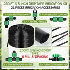 250 ft 5/8 Inch Drip Tape Irrigation Kit Drip Tape 8 Mil 8" Spacing Hose Garden Watering Tubing System Automatic Irrigation Equipment for Plant, Landscape, Yard, Lawn and Farm