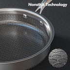 AuFranc® Hybrid Nonstick Stainless Steel Pots and Pans Set, Induction Cookware Set with Tempered Glass Lids, Non-stick Pot and Pan Set Suitable for All Cooktops, Non-Toxic, Dishwasher & Oven Safe