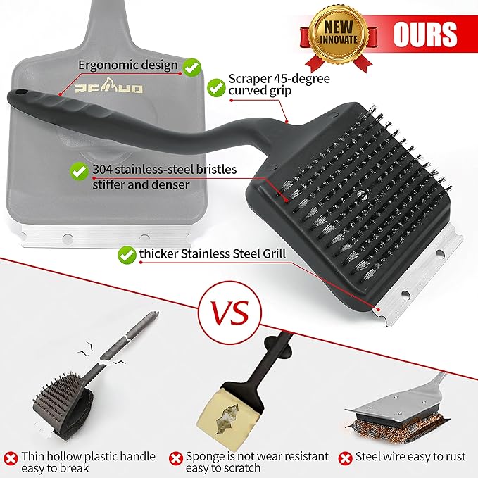 Grill Brush and Scraper [Extra Long 17-Inch Handle] Wire Grill Brush for Outdoor Grill Grill BrushGrill Cleaning Brush Grill Accessories for Most Grill Grill Accessories Gift for Men/Dad